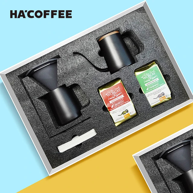 Customizable Premium Gift Box Outdoor Travel Drip Coffee Set with Pour Over Coffee Maker Set and Civet Coffee Bean 2 Bags