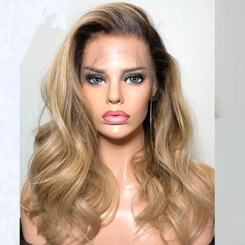 Ombre #1B #27 Transparent 13*4 Lace Front Wig Human Hair Side Part 8--28 Inch Body Wave for Woman