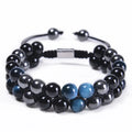 8mm Blue Tiger Eye Stone Hematite Bracelet Double-layer Hand-woven Black Agate Bracelets for Men and Women