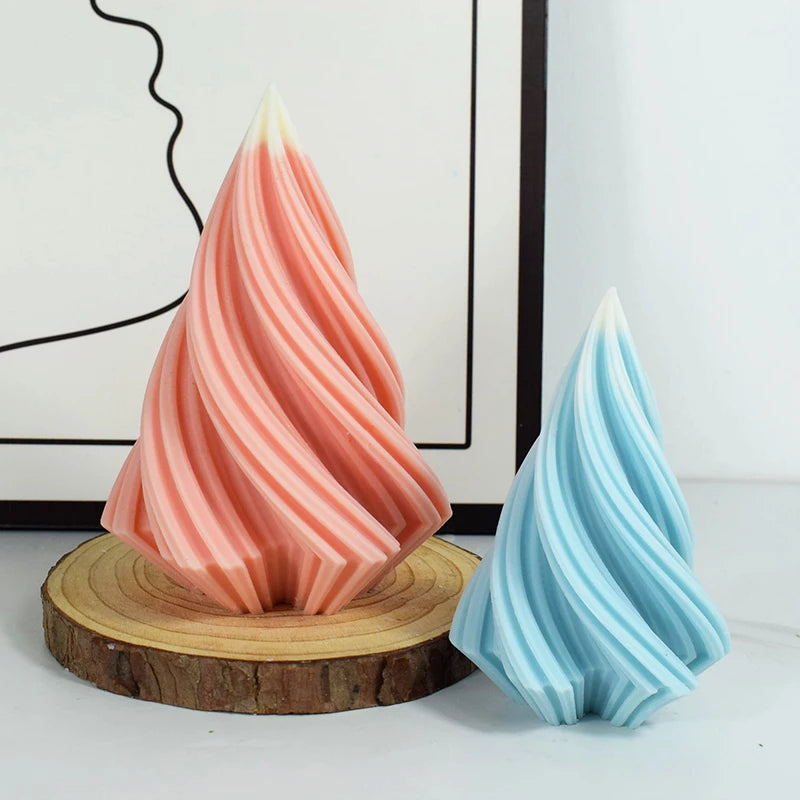 Handmade DIY Rotating Cone Candle Mold Silicone Artistic Abstraction Stripe Candle Silicone Mould Scented Resin Wax Mold