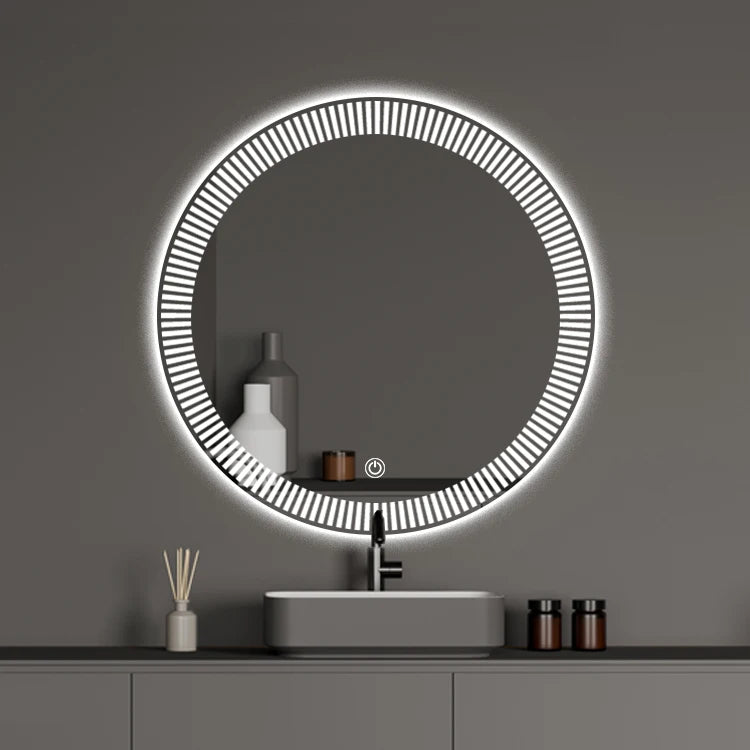 Modern Frameless Round Front Light 3 Colors Dimmable Waterproof Touch Switch Smart LED Light Wall Mirror Bathroom