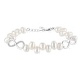 925 Sterling Silver Pearl Bracelet Infinity Symbol Cubic Zirconia Adjustable Bangle
