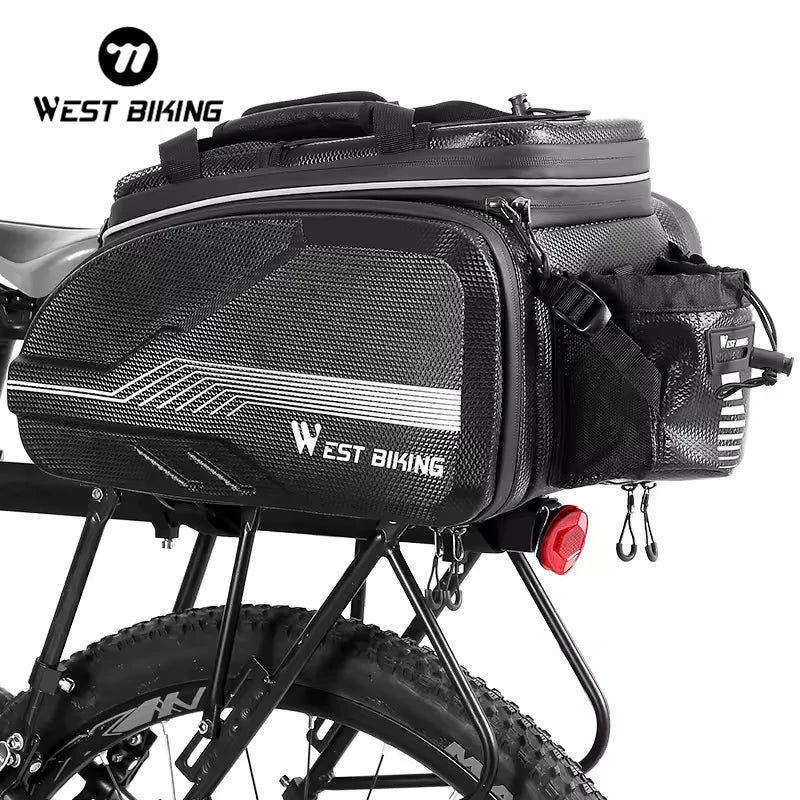 WEST BIKING Expandable 45L Large Capacity Hard Shell Bike Trunk Bag Waterproof Bicycle Rear Pannier Bag with Reflective Strip