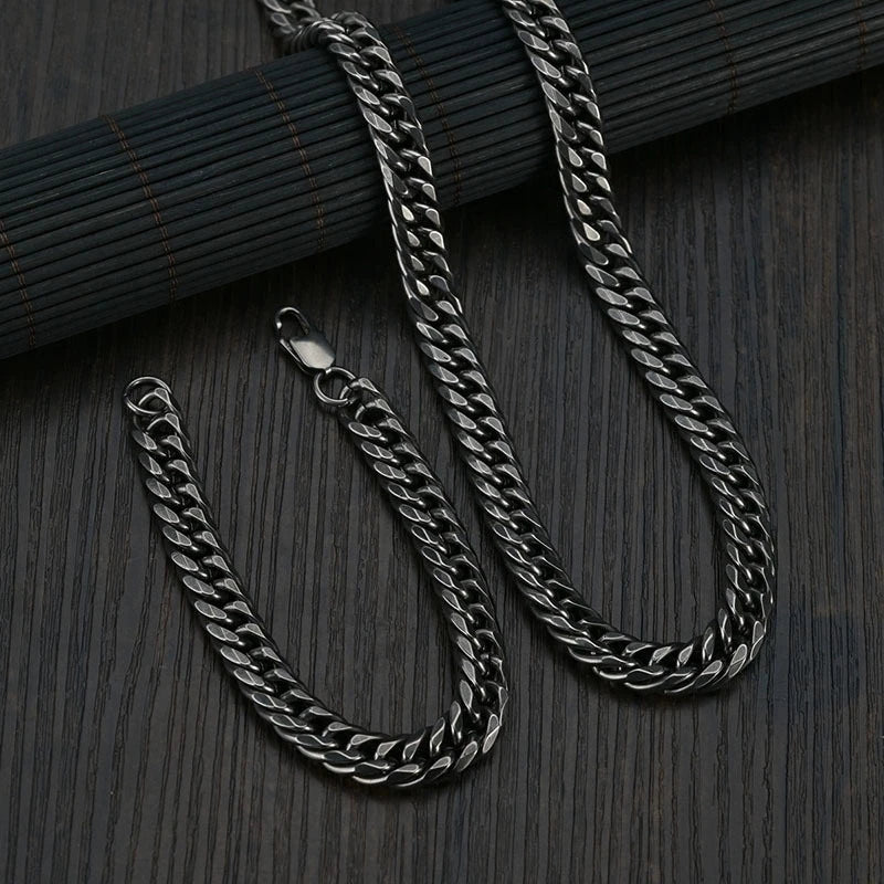 Stainless Steel Retro Double Buckle Six-Sided Polished Necklace Fashion Trendy Personality Bracelet Bold Punk Anniversary