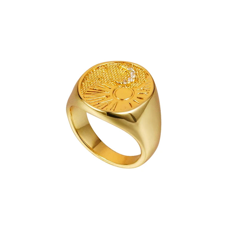 Vintage Hammered Texture Irregular Sun High-Polish Women's Ring