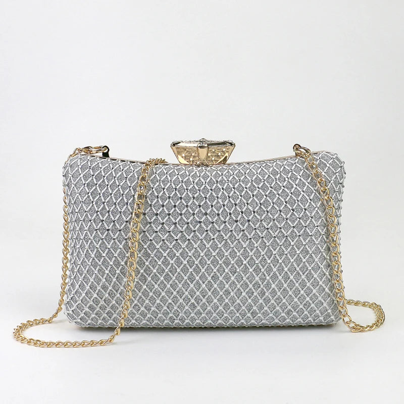 Popular Small Luxury Crystal Gold Silver Fashion Lady Purse Flower Rhinestone Clutch Shoulder Evening Bag