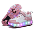 2-in-1 Kick Roller Skate Shoes with Retractable LED Lights Shiny Patent Leather Upper Material