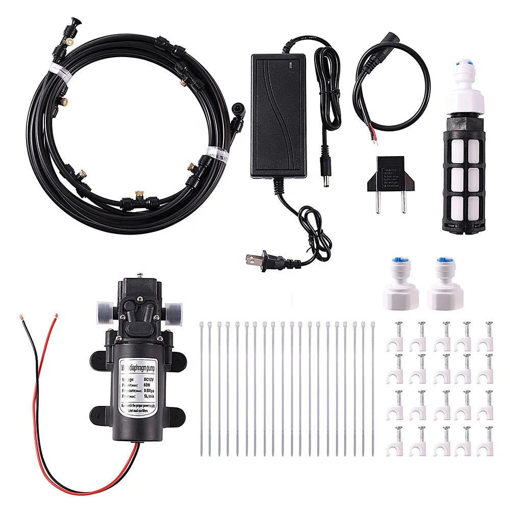 7 10 13 16 19m DIY Water Misting System Brass Spray Nozzle With Pump Outdoor Misting Cooling System