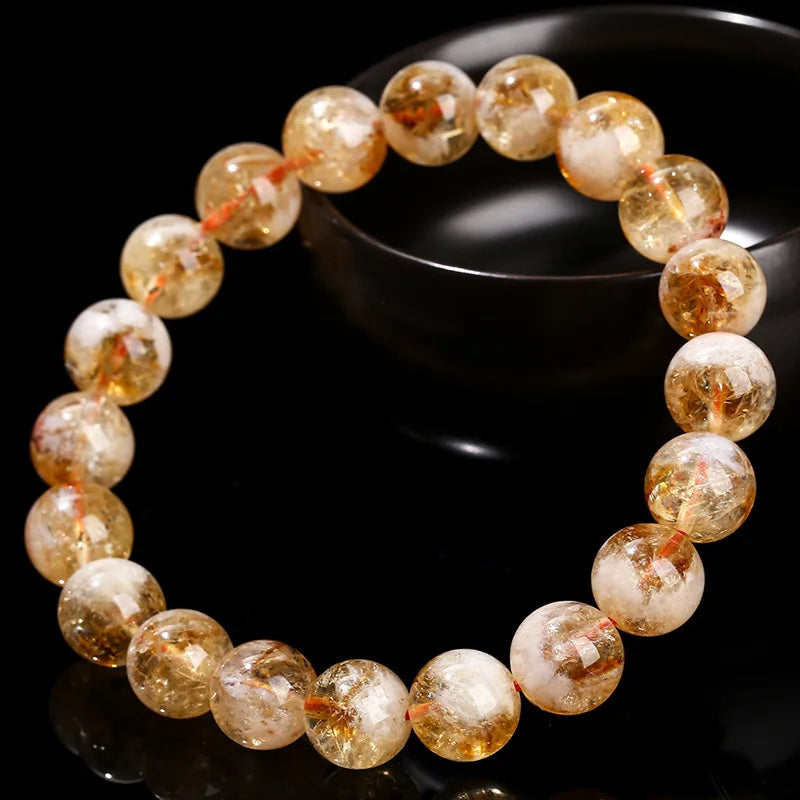 8MM Natural Smooth Bead Brazilian Citrine Bracelet Elastic Stretch Bracelets for Woman Man Jewelry