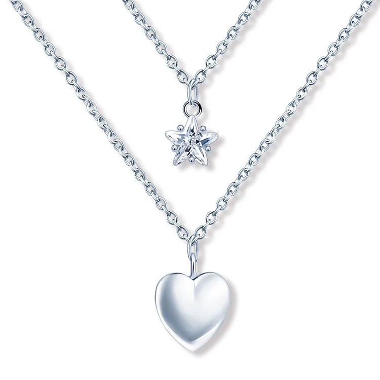 Jewelry Women Necklaces 925 Sterling Silver Layer Heart Zircorn 2021 Necklace Woman