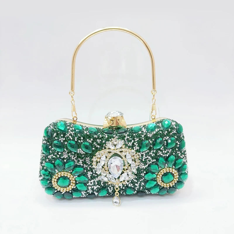 New Diamond Party Carrying Bag Evening Clutch Bag Popular Fashion Metal Chain Shoulder Bag Handmade Rhinestones Handbag