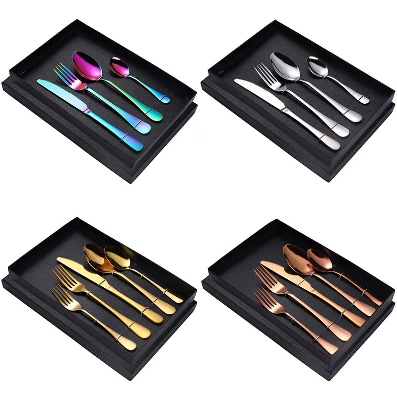 Hot Sale 5-piece Flatware Set Stainless Steel Knife Fork Spoon and Tea Spoon Wedding Silverware Gold Cutlery Set with Gift Box