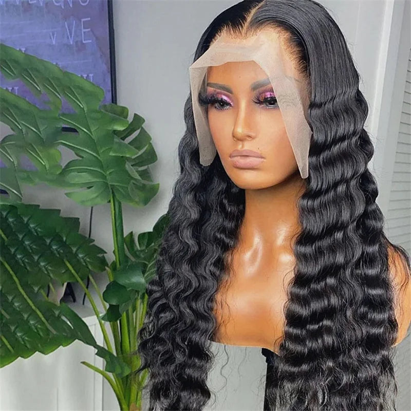 Pre Plucked Single Knots Natural Black Loose Deep Wave Raw Cuticle Aligned Human Hair HD Lace Front Wigs