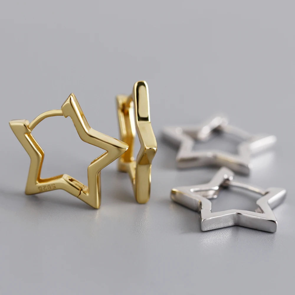 Wholesale Fashion Jewelry 925 Sterling Silver Plain Five Star Shape Gold Plated Hoop Earring Jewelry for Women
