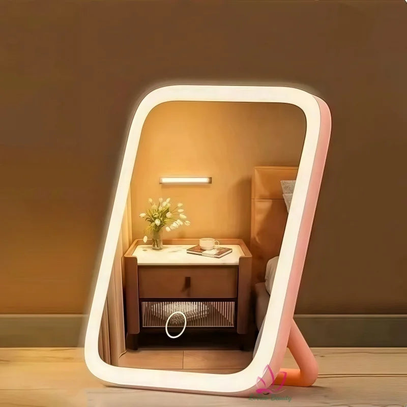 Portable Vanity Mirror with Lights Travel Dimmable Touch Screen Cosmetic Mirror with Bracket Desk LED Makeup Mirror