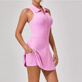 Hot New Skinny Front Zipper Lapel High Waist Sports Dress Exercise Running Golf Tennis Wear Suit Fitness Clothing Women