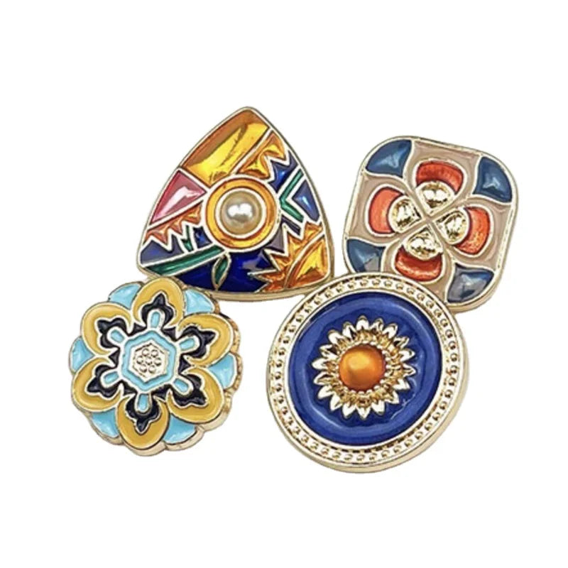 Retro Baroque Style Irregular Metal Garment Buttons Enamel Epoxy Painted Buttons Vintage All-match Women's Tops Coat Buttons