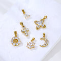 Crystal Diamond Christian Jewelry Crescent Moon Flower Gold Pendant Stainless Steel Chain CZ Micro Pave Cross Pendant Necklace