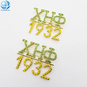 Custom Green and Yellow Crystal Brooch Metal Chi Eta Phi XHO Over 1932 Pin Women Greek Sorority Brooch Gift