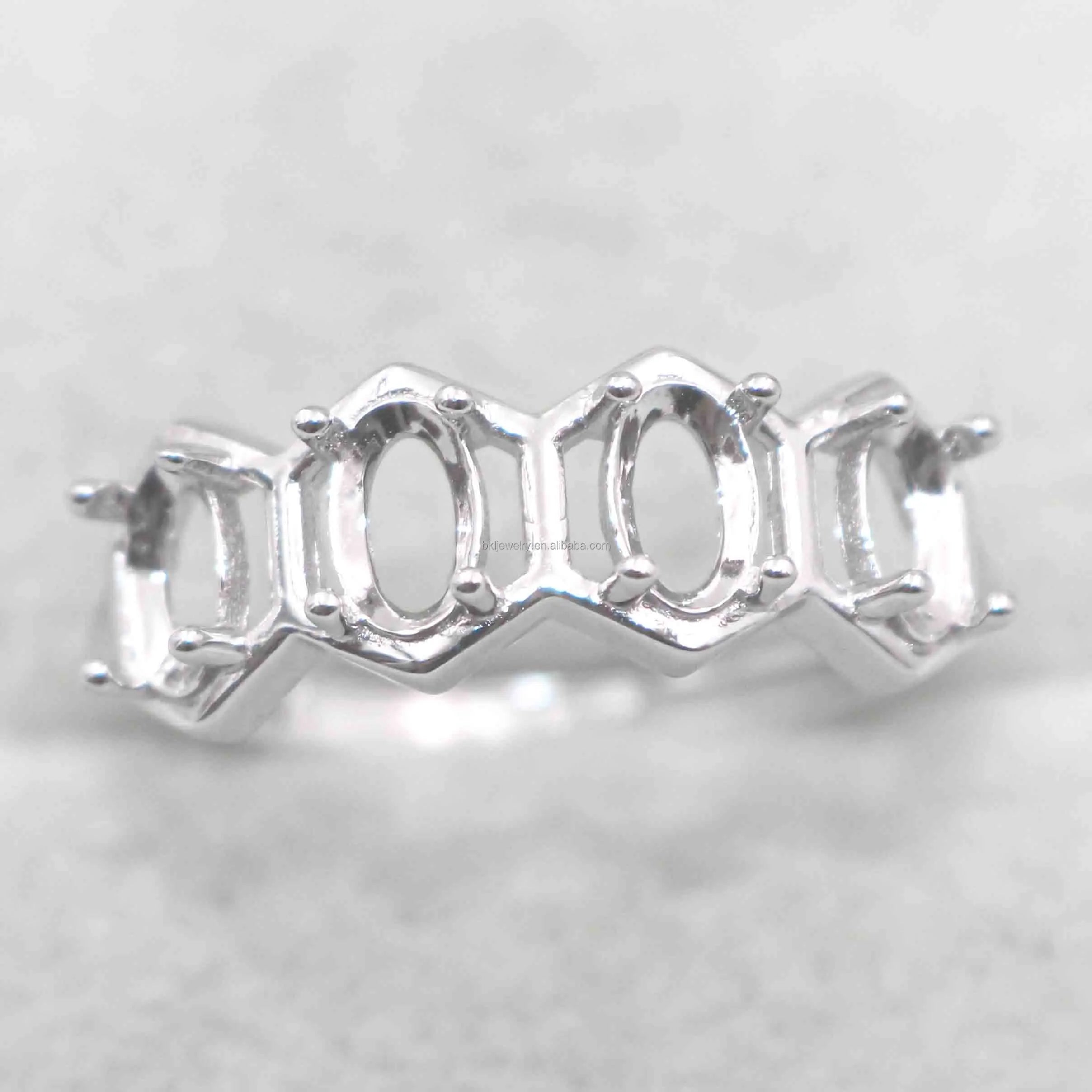 Sterling Silver 3*5mm Semi Mount Ring Empty Frame Blank Support Claw Setting S925 Base Holder Without Center Stone for Inlay DIY