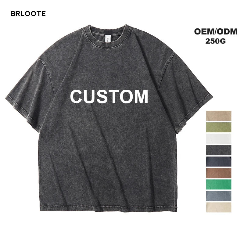 250g 100% Cotton Knitted Anti-Wrinkle Anti-Pilling Wholesale Customization O-neck T-shirt Waxed Loose Short Sleeved Custom