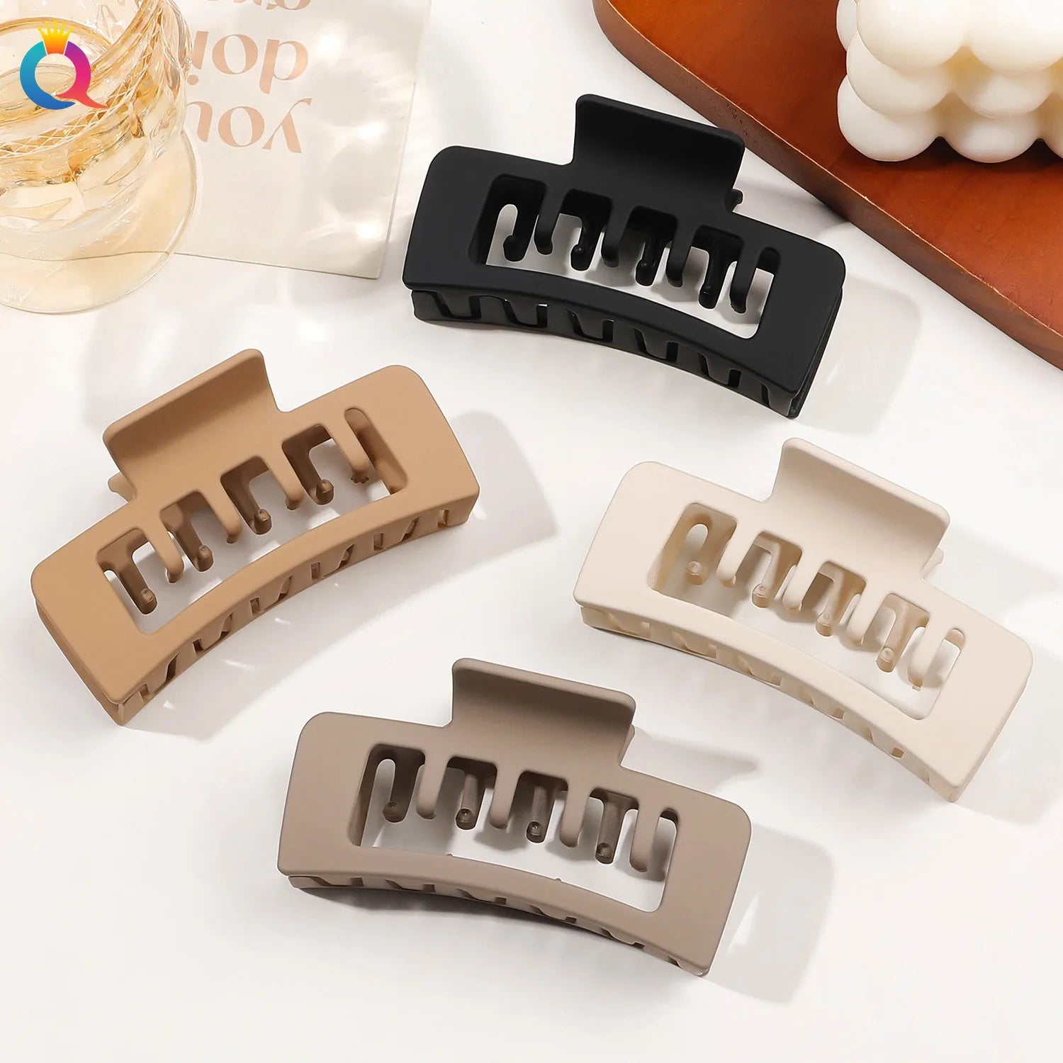 QIYUE 8.5cm Double Grip Claw Clip Frosted square Hair Clips Women's Hair Accessories