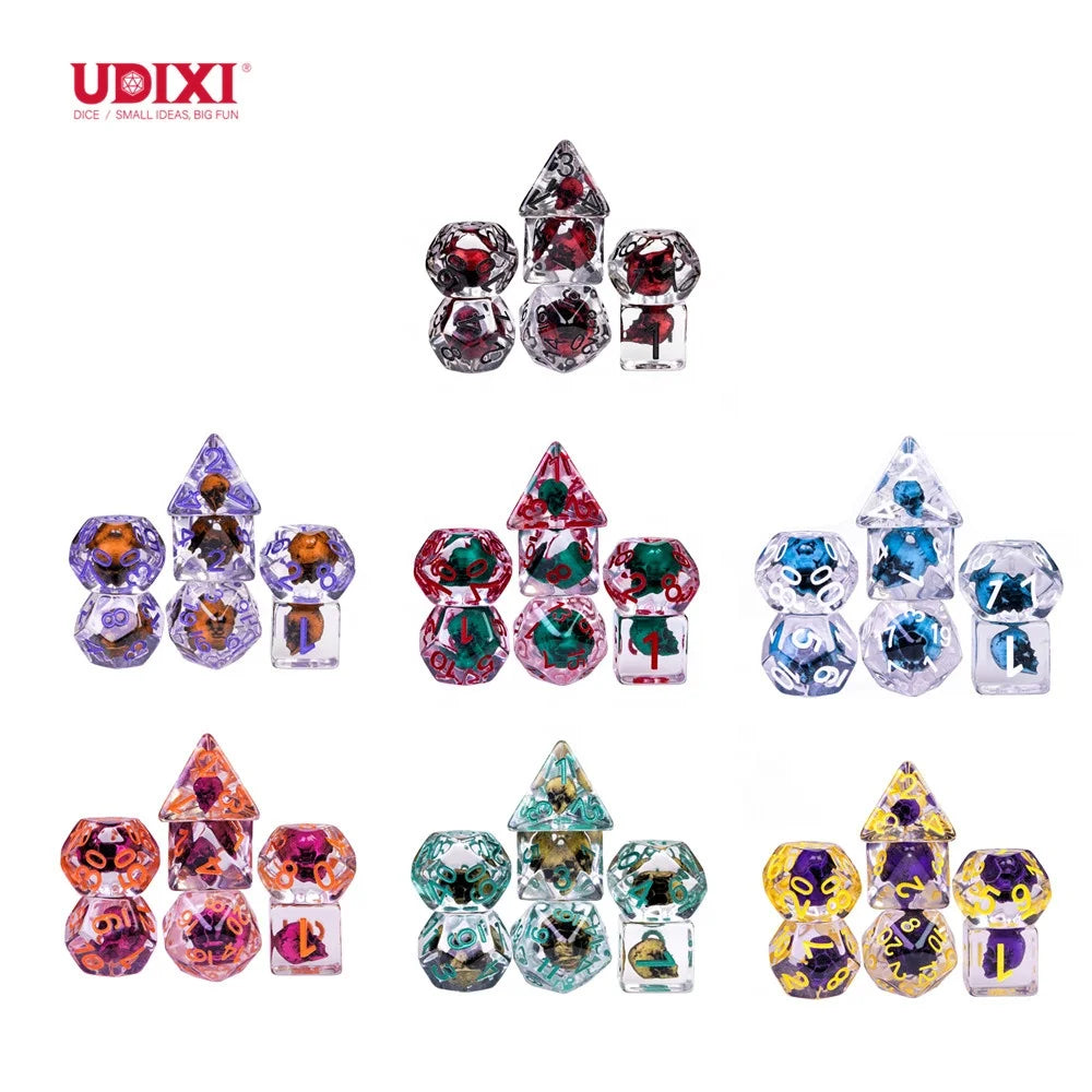 For Customizable Resin Polyhedral Custom Logo Rpg Dungeons and Dragons Colorful Skull 7-Piece Adult Dice Game Set