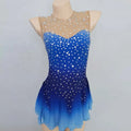 Custom Blue Sleeveless Skirt Gymnastics Figure Skating Dress Age Group Children Performance Wear Type Ballroom Made Mesh Fabric