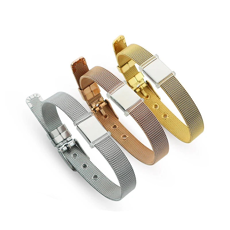 Custom Engraved Waterproof Jewelry Stainless Steel Slider Blank square Charms Milanese Mesh Bracelets