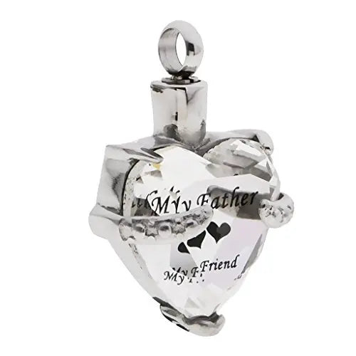 Stainless Steel clear Crystal Heart Cremation Urn My Father Keepsake Birthstone Ash Pendant Wholesale Heart Cemetery love Dad