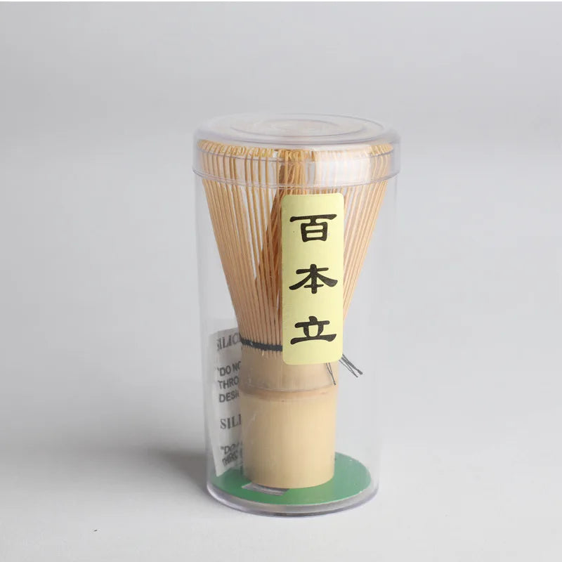 Handmade Natural Golden Brown Bamboo Traditional Japanese Matcha Whisk Chasen Tea Tool for Coffee Tea Boxed Plastic Stocked