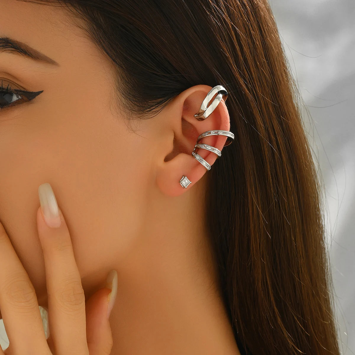 In Stock Hypoallergenic Waterproof Fine Jewelry Silver Color Small Huggie Fashion Copper and Zircon Clip on Earrings for Women