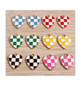 Zinc Alloy Checkered Racing Flag Heart Shaped Charm Checkerboard Heart Charm for DIY Necklace Bracelet Jewelry Making Gift