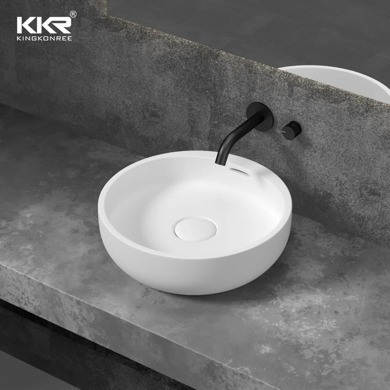 Kkr Solid Surface Bathroom Pedestal Sink Grey Stone Basin Stone Cabinet Wash Basin