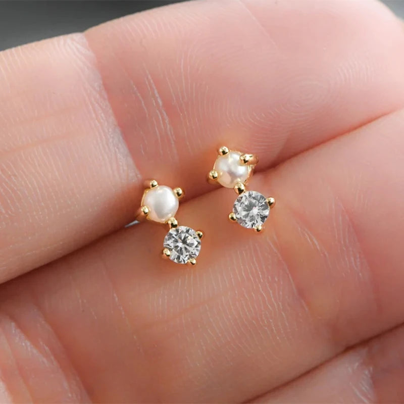 Aretes De Perla Simple Personality Fashion Small Ear Bone Earrings S925 Sterling Silver Fine Cz Pearl Stud Earrings for Women