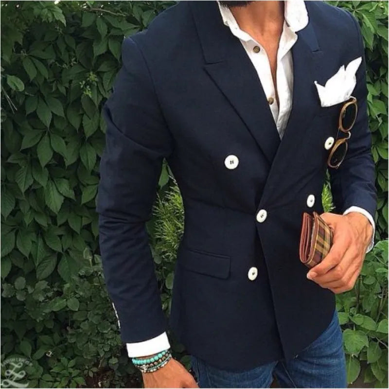 2025 New Arrival Navy Blue Double Breasted for Men Suits 2 Pieces Casual Tuxedo Custom Made Suits Slim Fit Set for Men Sets