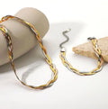 Jietao Twisted Triple 3 Tones Braided Herringbone Chain Tricolor Braided Herringbone Necklace Classic Triple Flat Snake Necklace