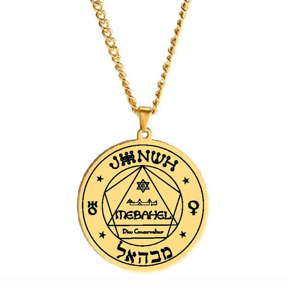 HLSS652 Titanium Steel Jewelry Ange 14 MEBAHEL Les Anges De La Kabbale Talisman Laser Engraving Stainless Steel Pendant Necklace