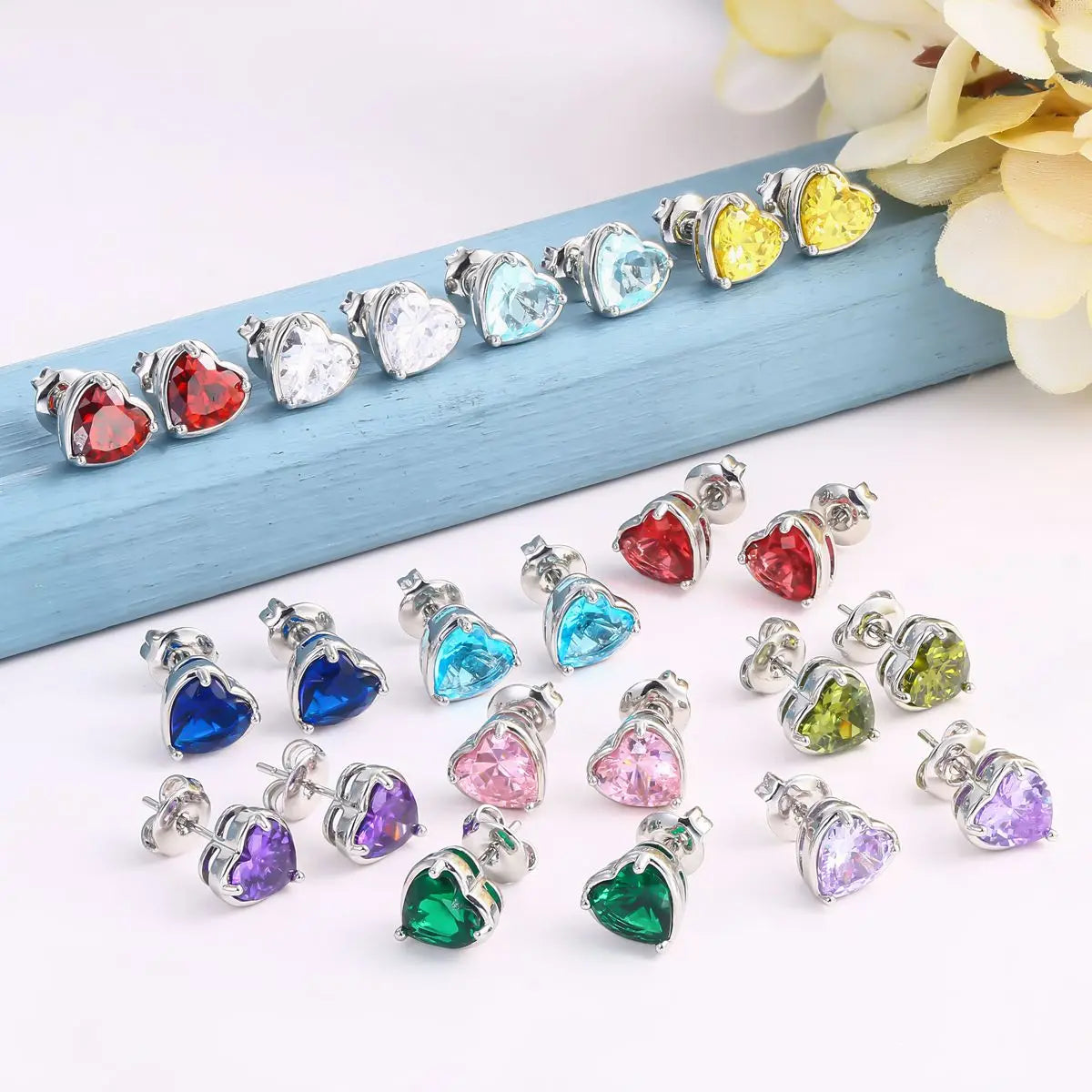 Mother's Day Gift Earrings Simple Wedding Accessories Birthstone Stud Earrings Multicolor Heart  Earrings Women