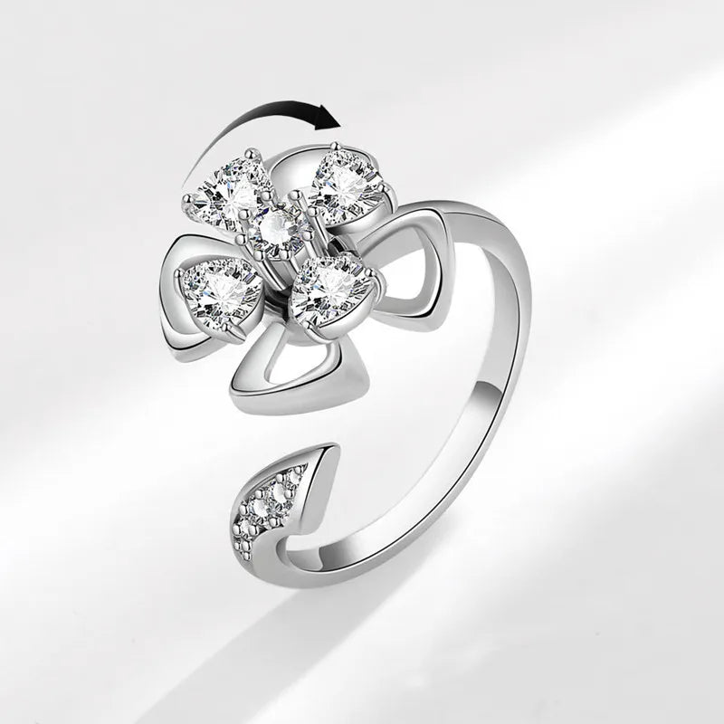 Cubic Zirconia Flower Relieving Stress Spinner Anxiety Fidget Ringfor Gifts Birthday Girlfriend Daughter