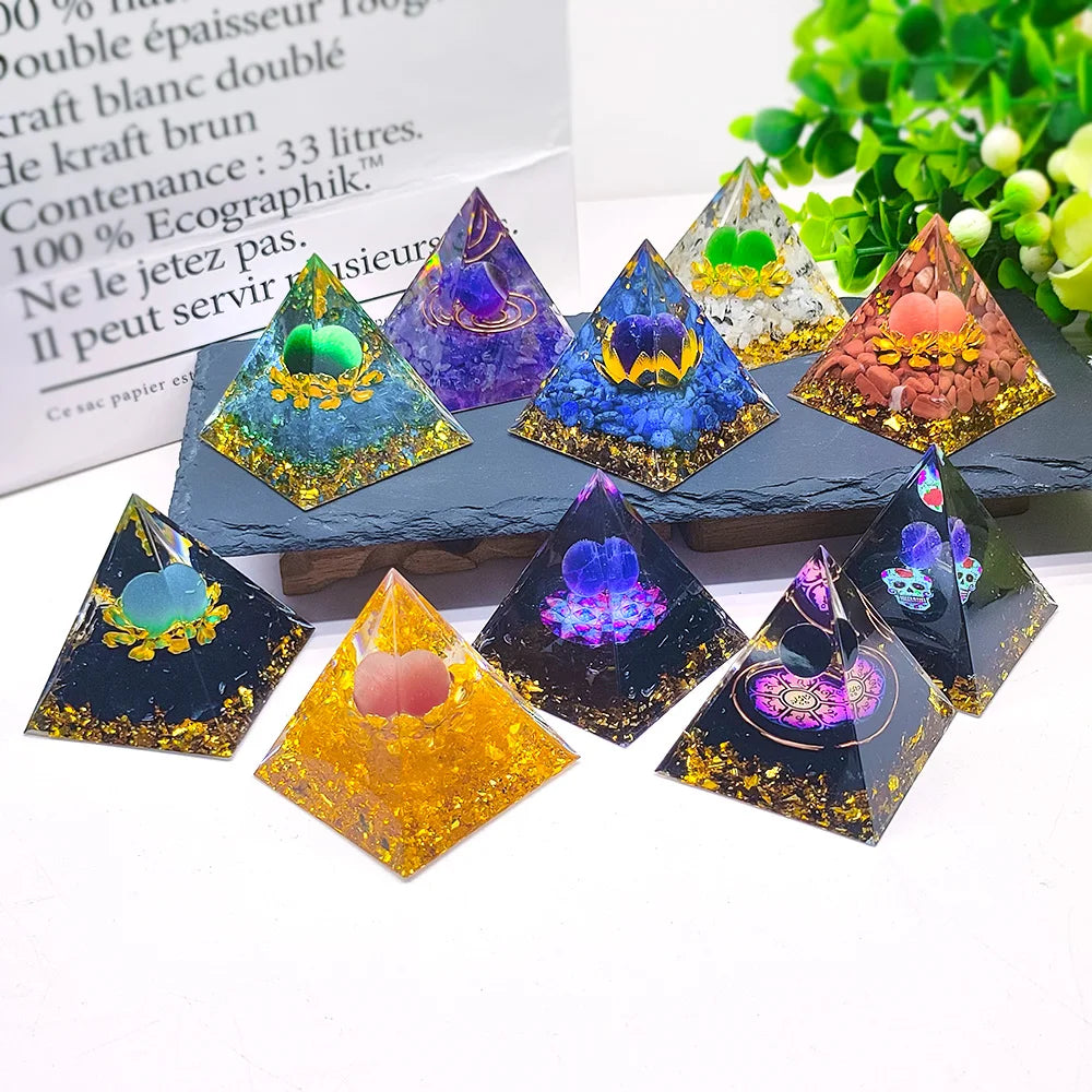 Meditation Gemstone Healing Resin Crystal Pyramid Wholesale Natural Energy Quartz Stone Organite Pyramid