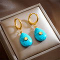 Trendy Women Girls Bohemian Gemstone Teardrop Turquoise Drop Earring Natural Stone Pendant Earrings for Women