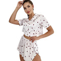 Turn-down Collar Nightie Shorts Fashion Ladies Night Suit Short Sleeve Nightwear Crop Top Printing Women Pajamas Set