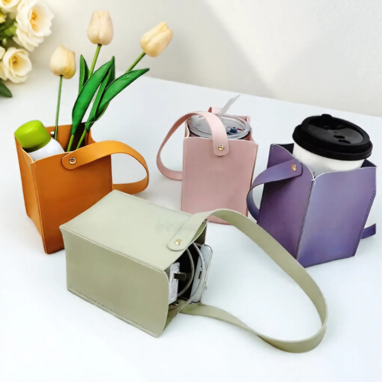 Personalized Leather Cup Holder Colorful Insulated Cup Sleeve Beverage Water Bottle Holder