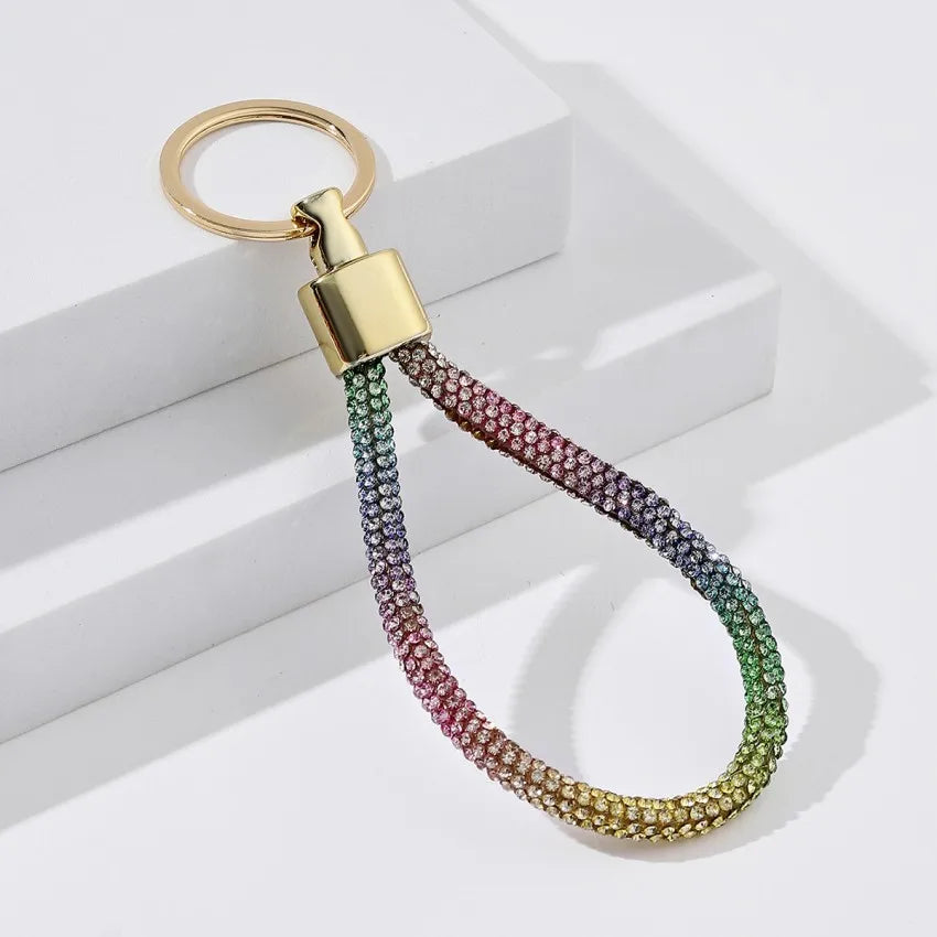 Rhinestone Bracelet Car Keychain Bag Pendant Key Ring Accessories Colorful Bling Keychain Wristlet Gantungan Kunci