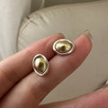 Vintage 925 Sterling Silver Gold Color Geometric Bean Shape Stud Earrings for Women