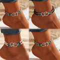 New Design Bohemian Style Double Love Heart Colorful Beaded Multi Layer Anklet for Women Jewelry Wholesale
