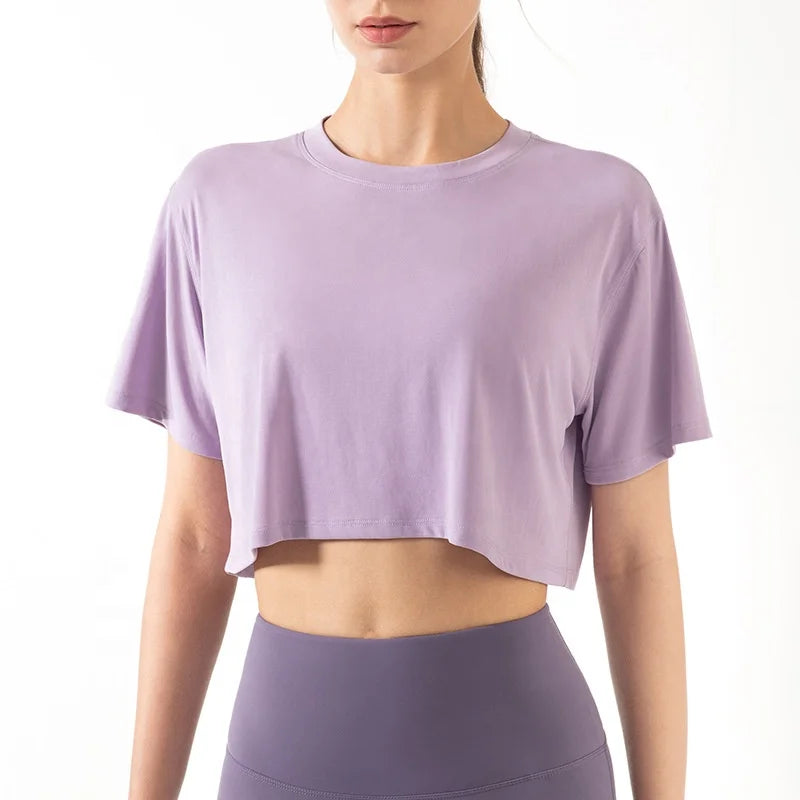 Eco-Friendly Loose Fit Crop Top T-Shirt Athletic Gym Oversized Quick Dry Breathable Women Summer