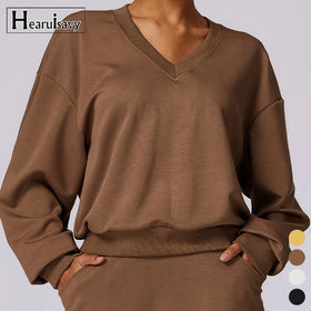 Spring Knit Long Sleeve Sports Hoodie Warm Tops Outdoor Smock Versatile and Loose Women Casual Wear