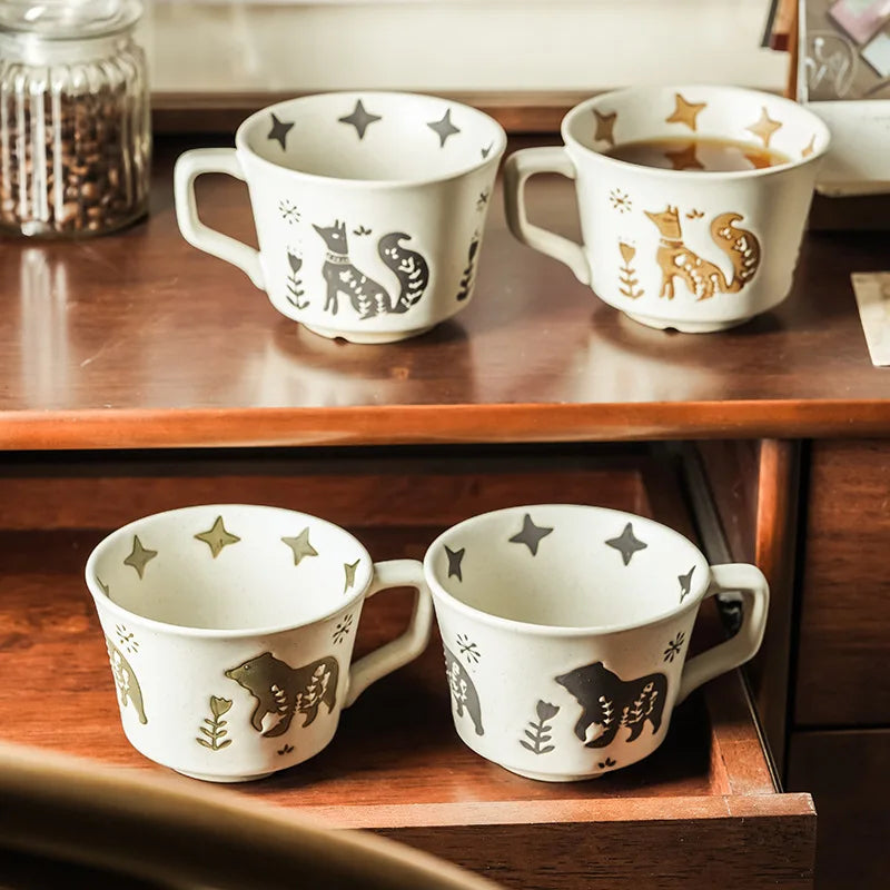 Japanese Pottery Coffee Cup INS Vintage Handmade Rustic Ceramic Mug Hand Painted Stoneware Coffee Mug